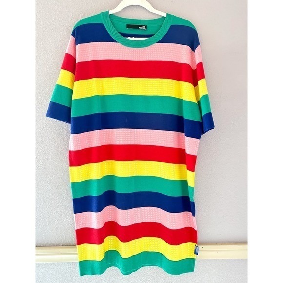 LOVE MOSCHINO Striped T-Shirt Dress Rainbow Sequin Retro Colorful Size 8 - Picture 3 of 8